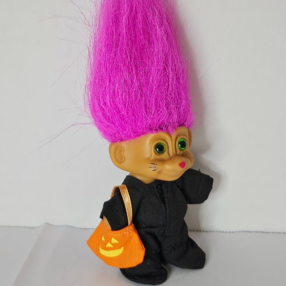 Vintage Russ Troll The Halloween Cat Costume With Tail And Purple Hair & Bag